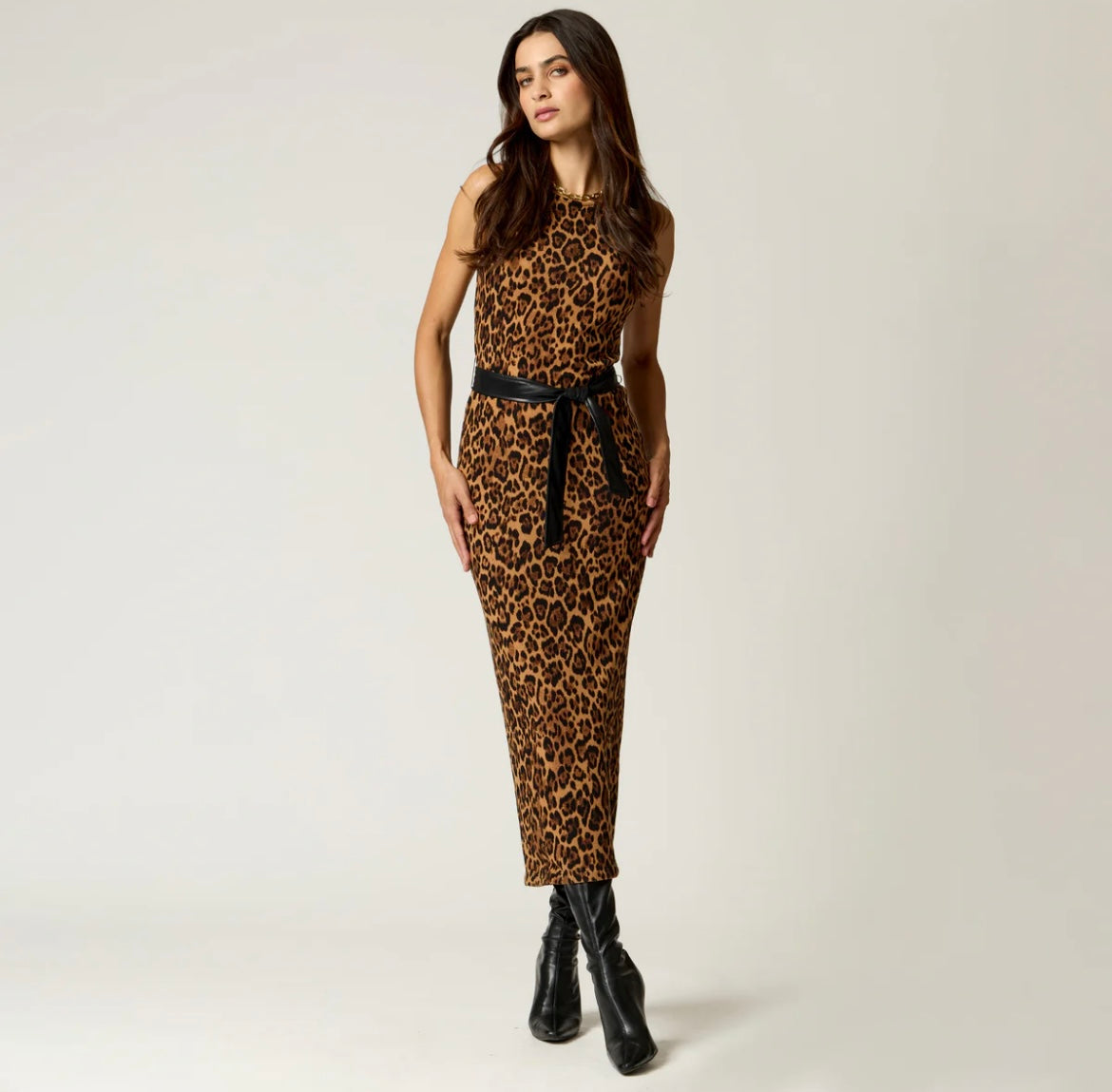 VESTIDO LEOPARDO TEJIDO CON CINTURON